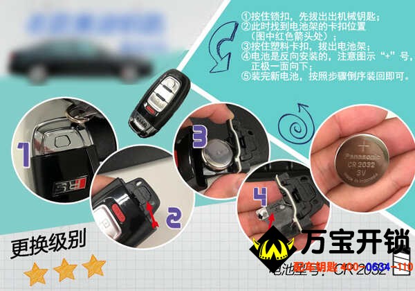 奧迪車鑰匙電池怎么換？萊蕪?qiáng)W迪開鎖，配汽車鑰匙