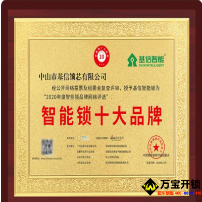 基信榮獲智能鎖十大品牌獎項